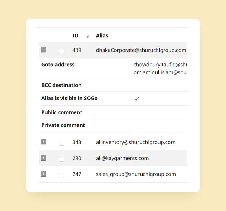 Codexplorer Mail alias management for routing business emails