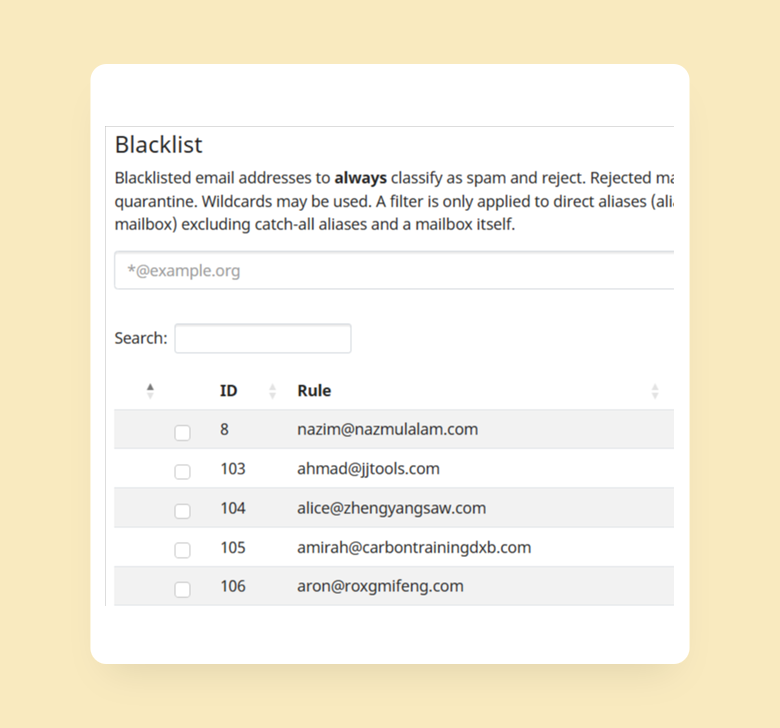Codexplorer Mail spam policy management and email security controls